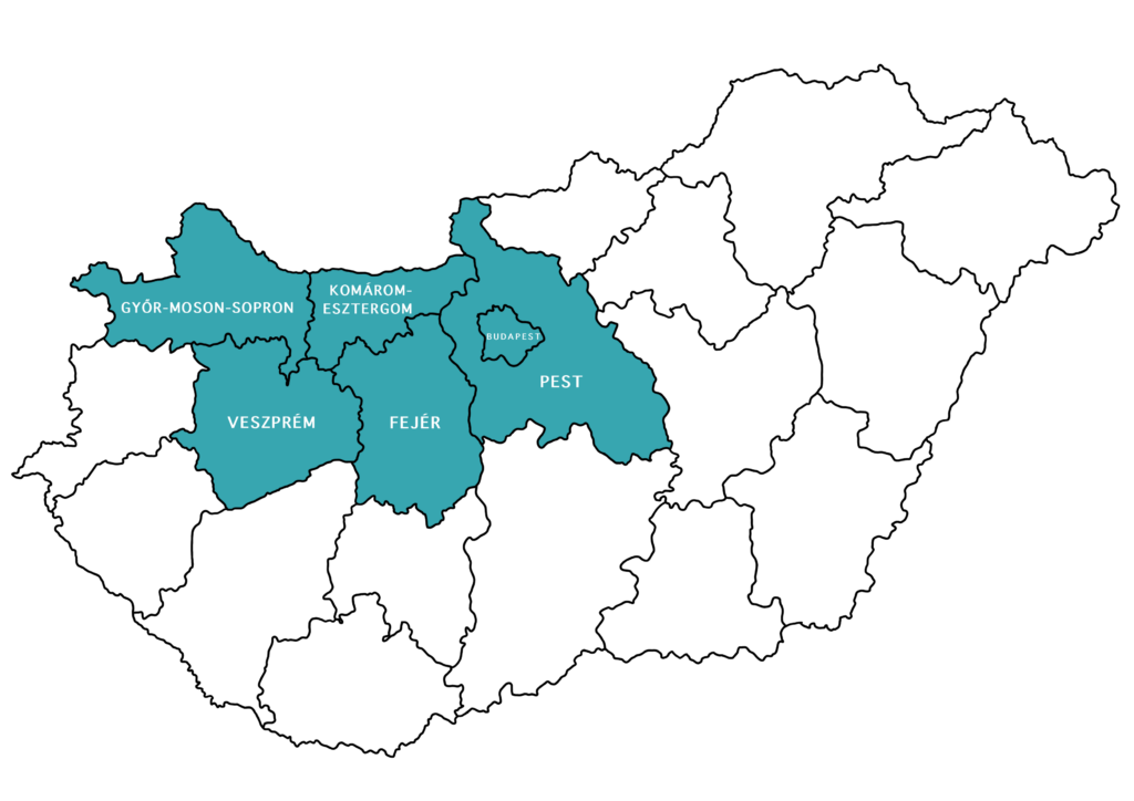 Szolgáltatási területek - Győr, Pest, Fejér, Veszprém, Komárom-Esztergom megye